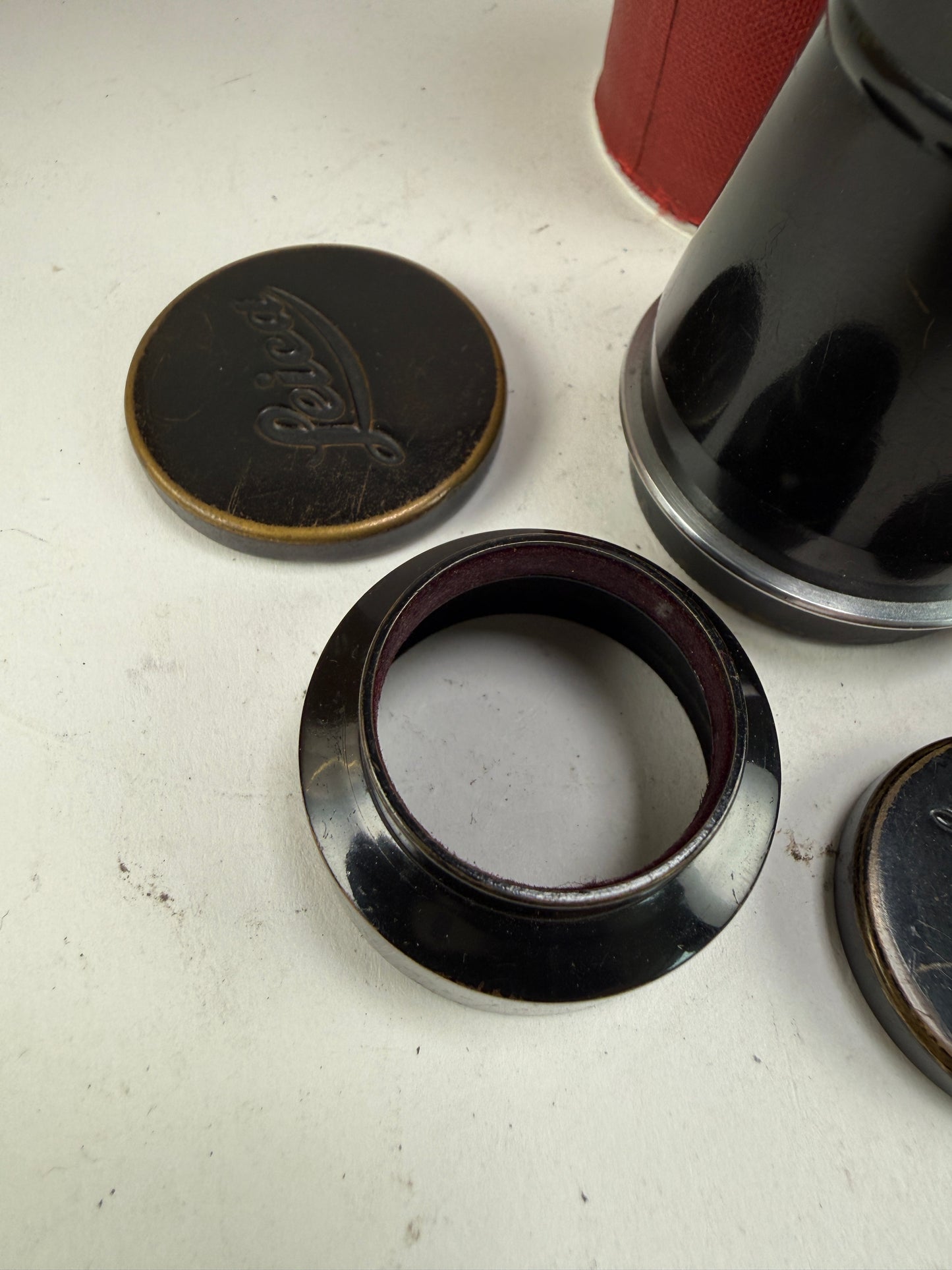 Leica Mountain Elmar 10.5cm F6.3 Nickel Plated SM Lens with Cap & Hood