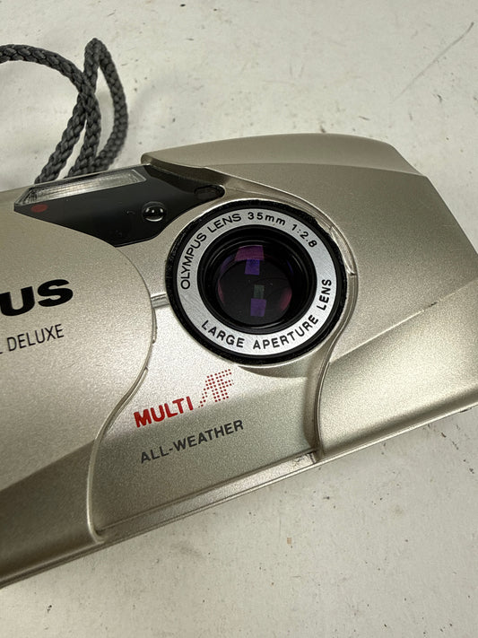Olympus Stylus MJU II Deluxe 35mm point and shoot p&s film camera 35mm f2.8 chrome/silver