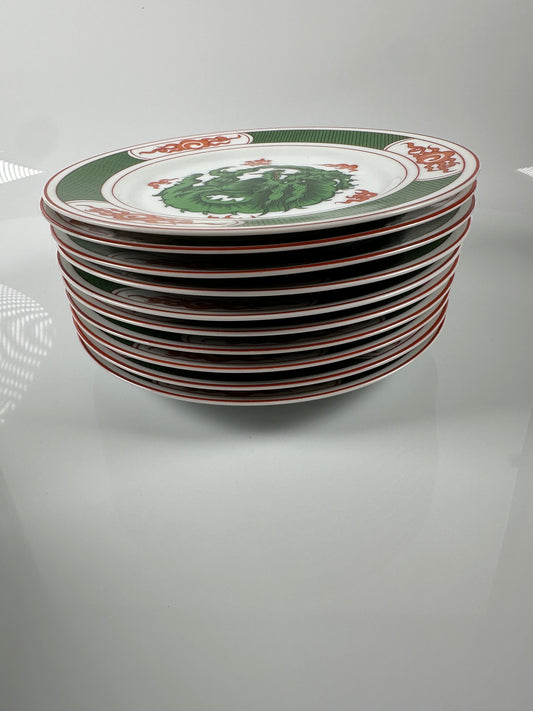 Fitz & Floyd Dragon Crest set of 10 SALAD Desert PLATES , 7 1/2”