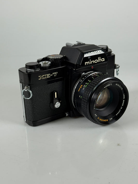 Minolta XE-7 Black 35mm SLR Film Camera w/ MD Rokkor-X PF 50mm f1.7 Lens