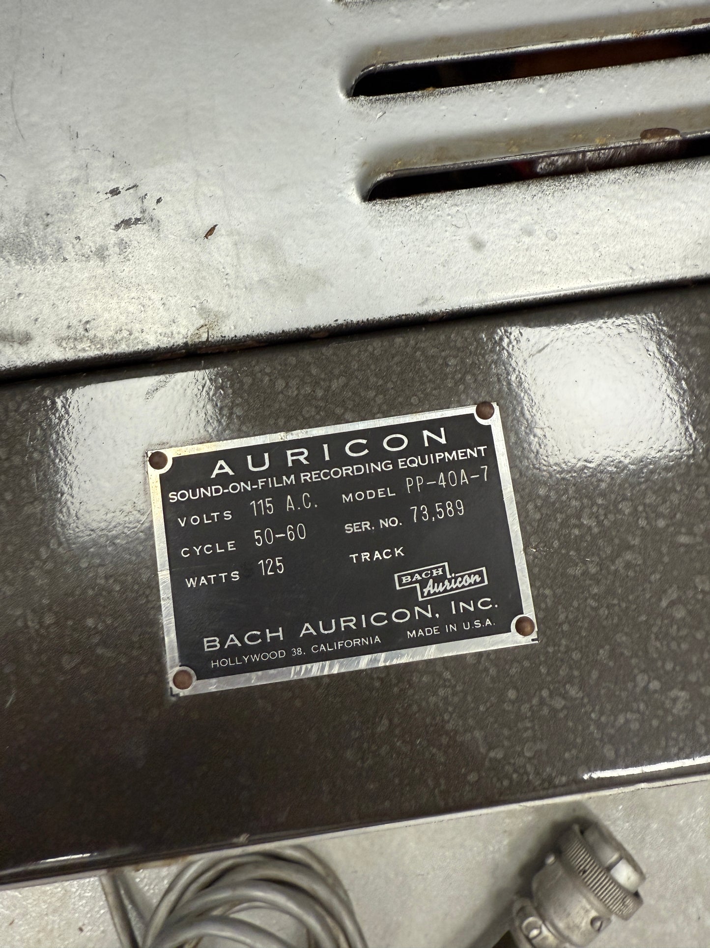 Bach Auricon Sound on Film recording equipment model PP-40A-7 125W