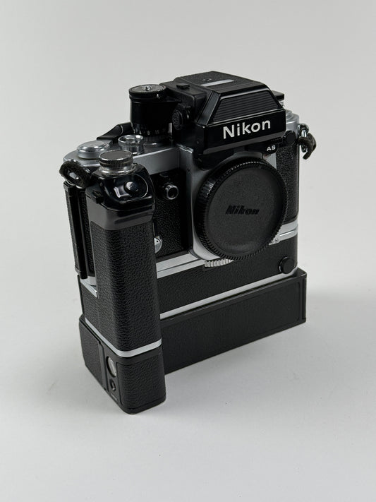 Nikon F2AS Photomic SLR Film Camera Body Silver w/ MD-2 Motor & MB-1 Battery