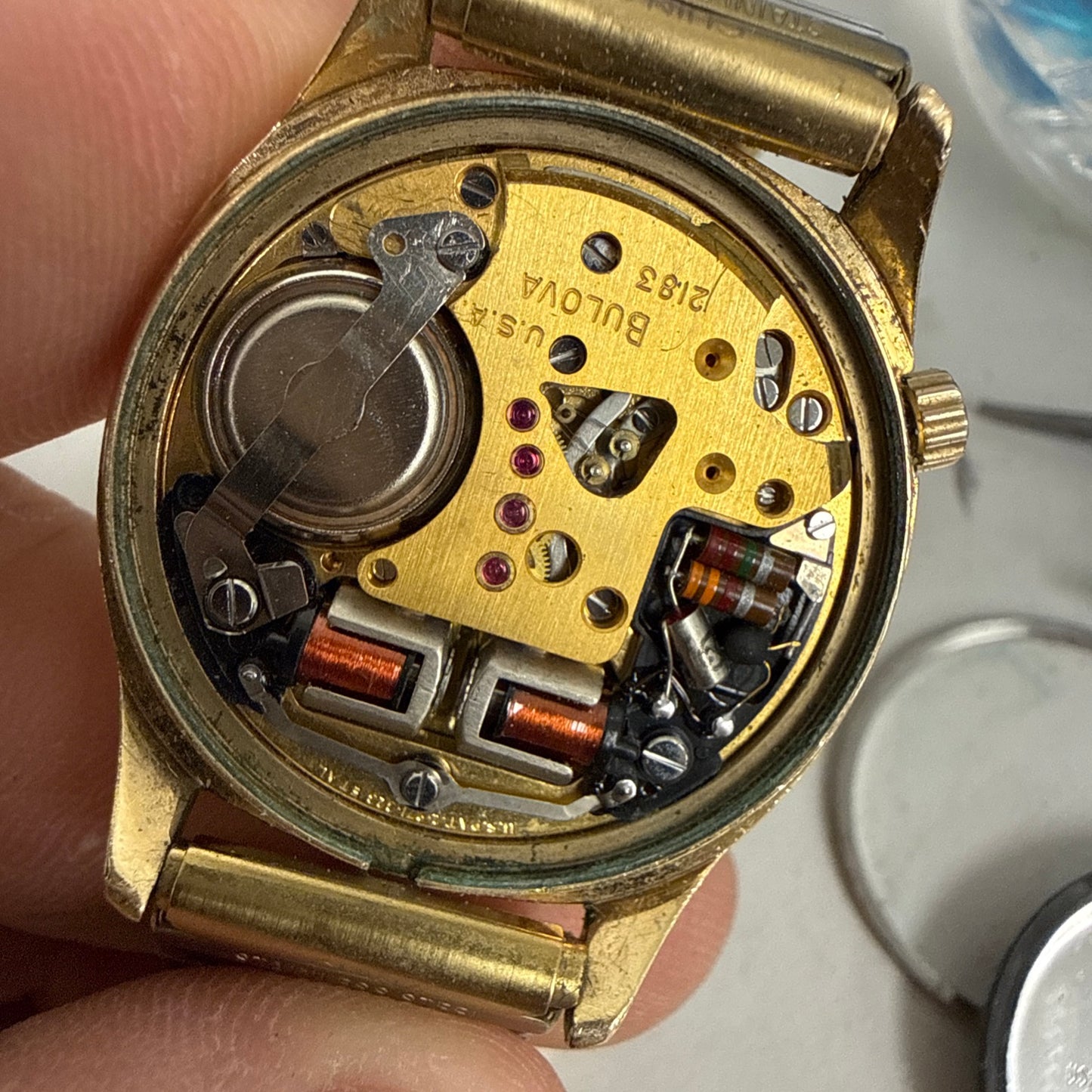 RARE VINTAGE BULOVA ACCUTRON TUNING FORK Gold tone men’s watch Orange dial