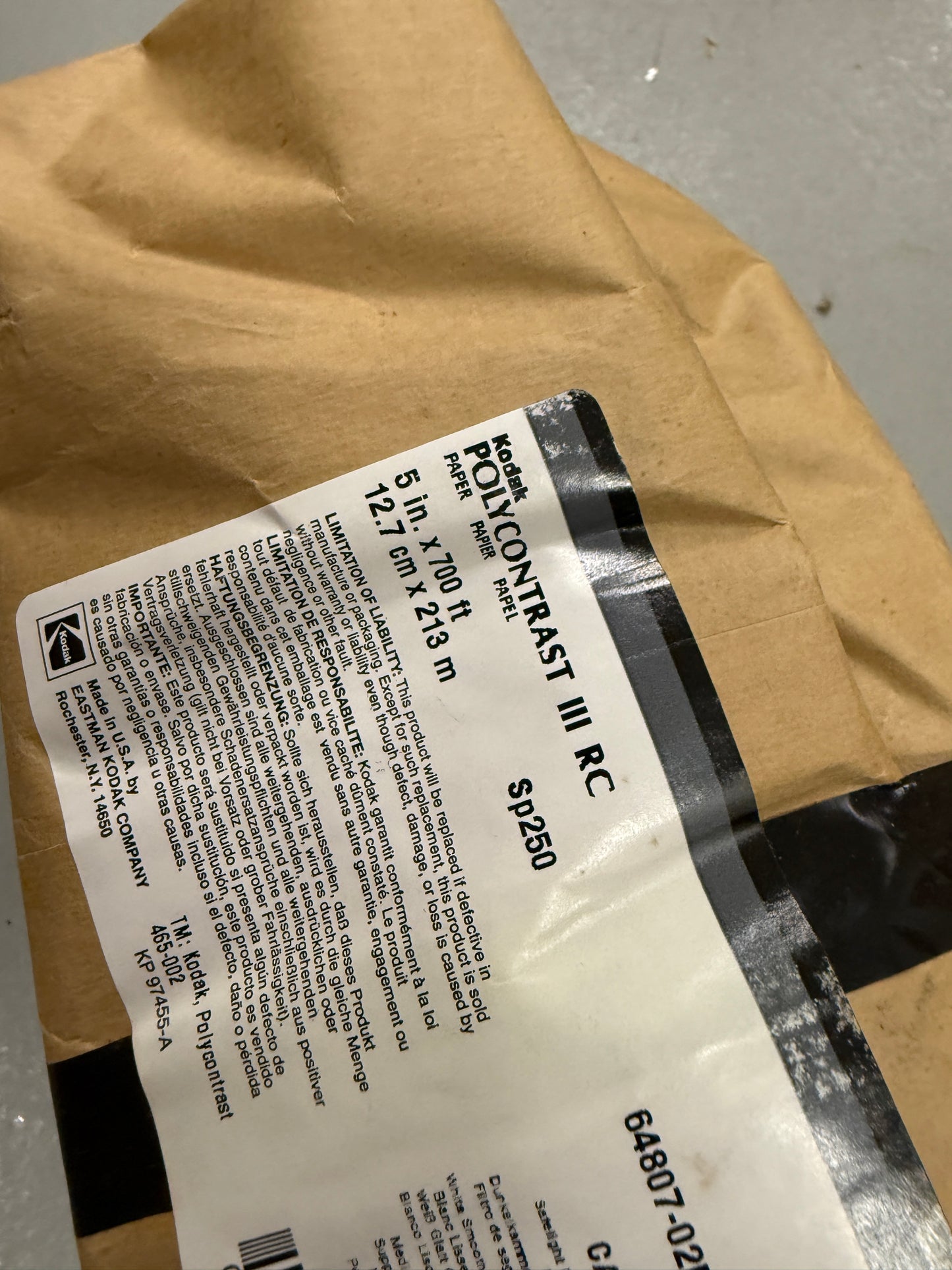 KODAK Polycontrast III RC PAPER ROLL 5in x 700ft, Roll CAT 841 5911 NOS