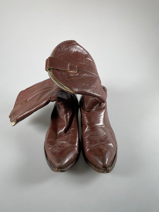 Rare Vintage 1977 Stewart Boot Co Fine Hand Made USA Cowboy Leather Boot Brown 10.5 D