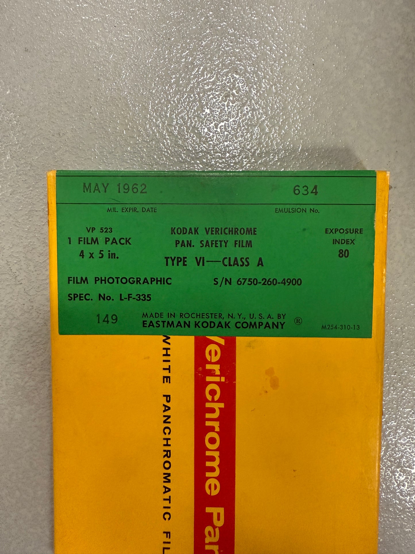 Kodak Verichrome Pan VP 523 Black & White Film 12 Sheets pack 4x5" military