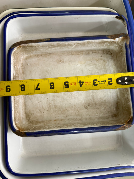 Vintage Porcelain White/Blue  Enamel Photo Developing Tray - Film Darkroom 9x7 set of 3