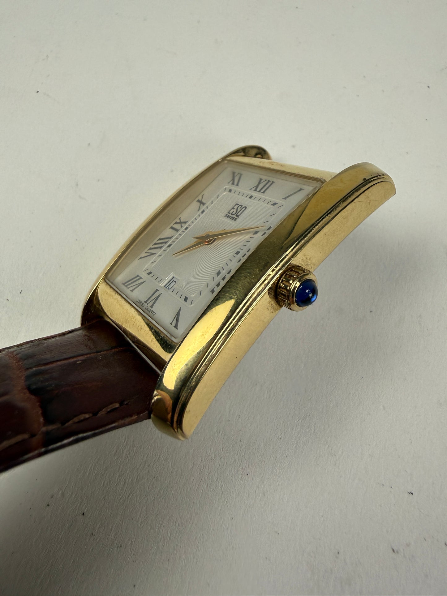 ESQ Quartz Watch by MOVADO Roman Dial Gold tone E5397 tank watch