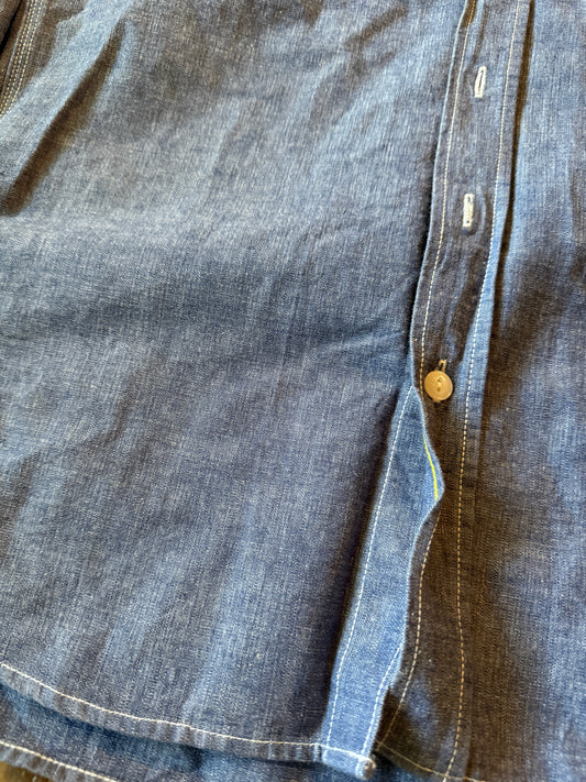 Authentic IRON HEART Indigo Cotton Chambray Work Shirt L Japan