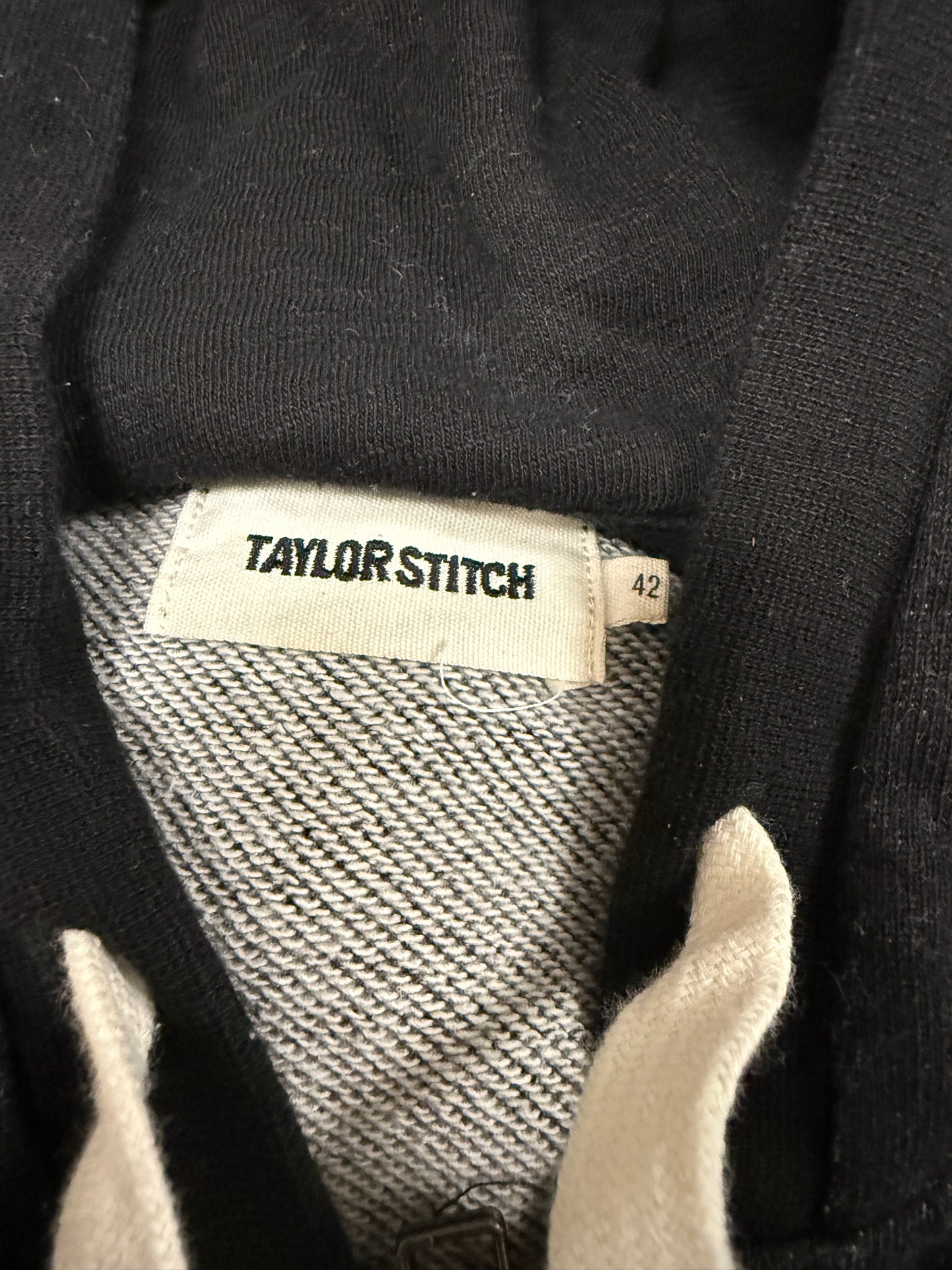 Taylor Stitch Hoodie Mens 42 Large Black Herringbone Knit Full Zip Sweatshirt Cotton
