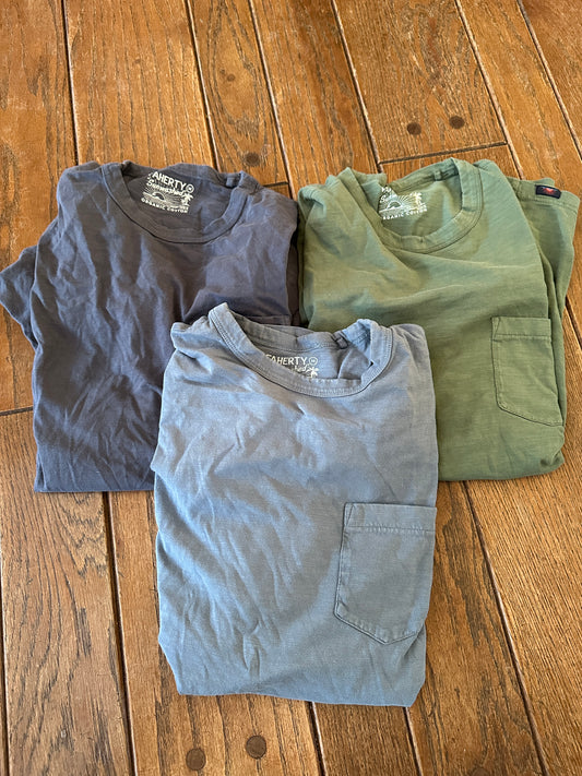 Faherty Sunwashed Pocket Tee Blue, Green Short Sleeve Shirt lot of 3