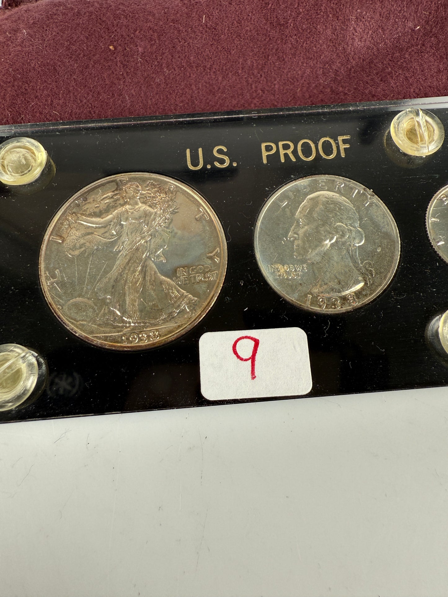 1938 US Mint Silver PROOF Set Gem Coins Black Capital Holder Display Box