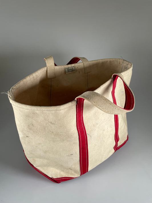Vintage L.L. Bean Boat and Tote Bag Canvas White Red Strap Large Beach bag