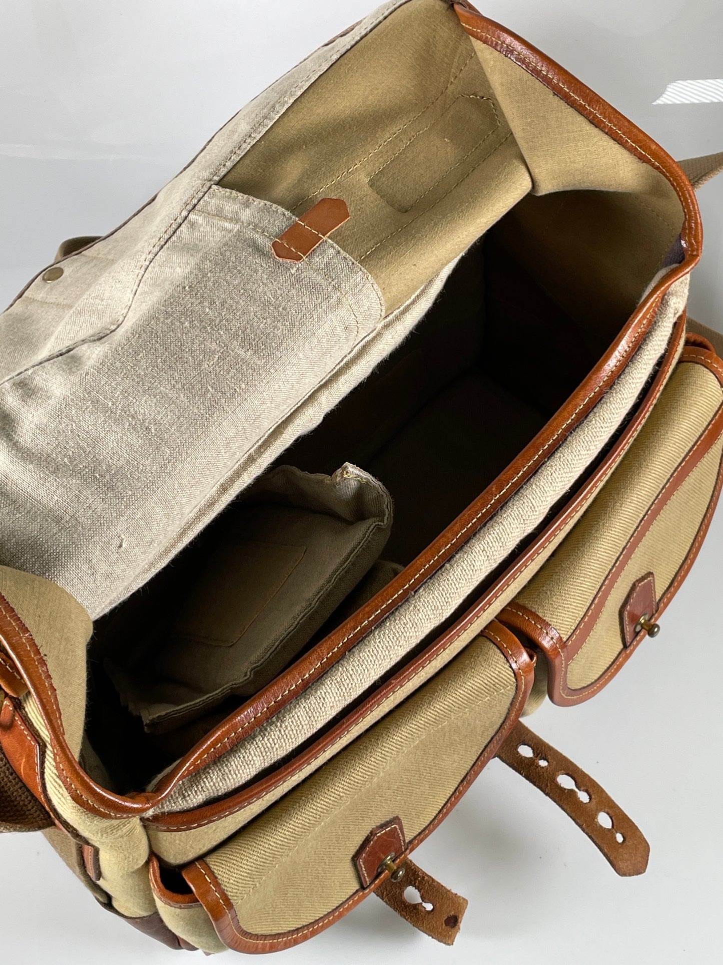 Fogg Forte Camera Bag Satchel khaki tan Fabric & brown leather