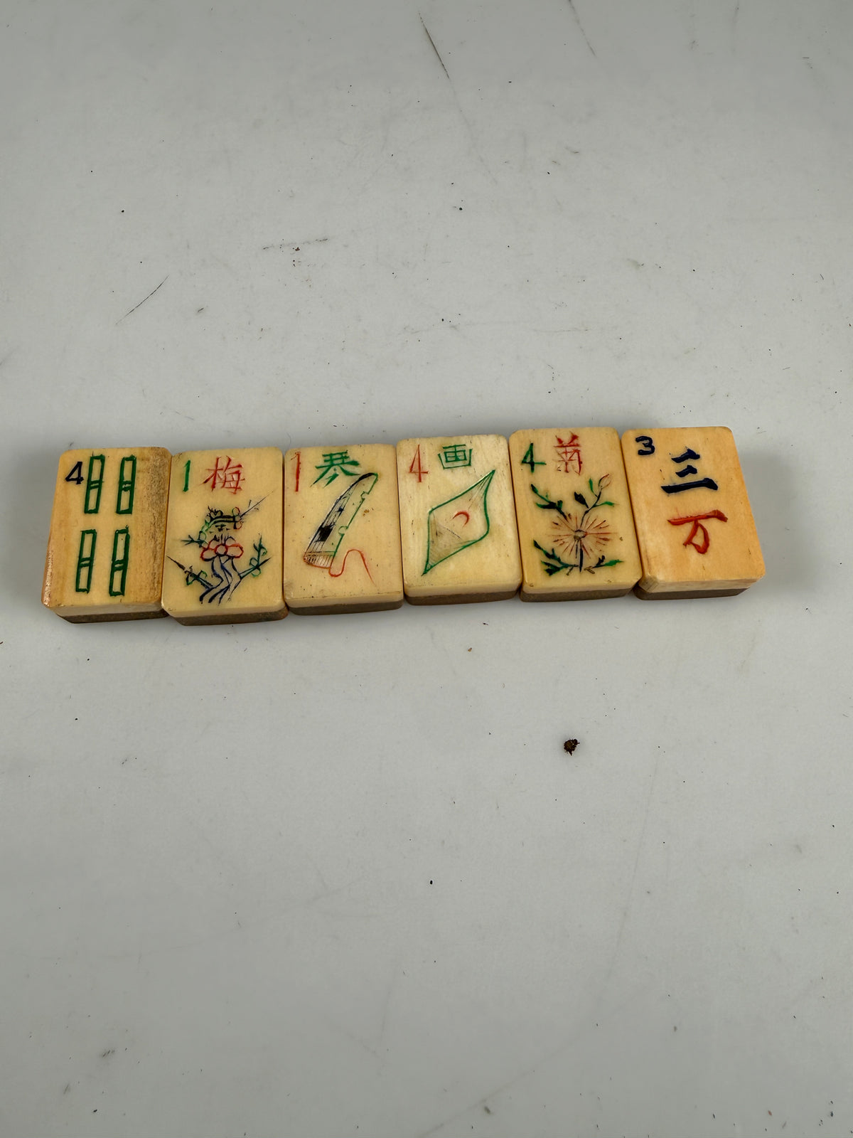 6 Thick Bone Bamboo Mahjong Replacement Tiles 4, 1, 3