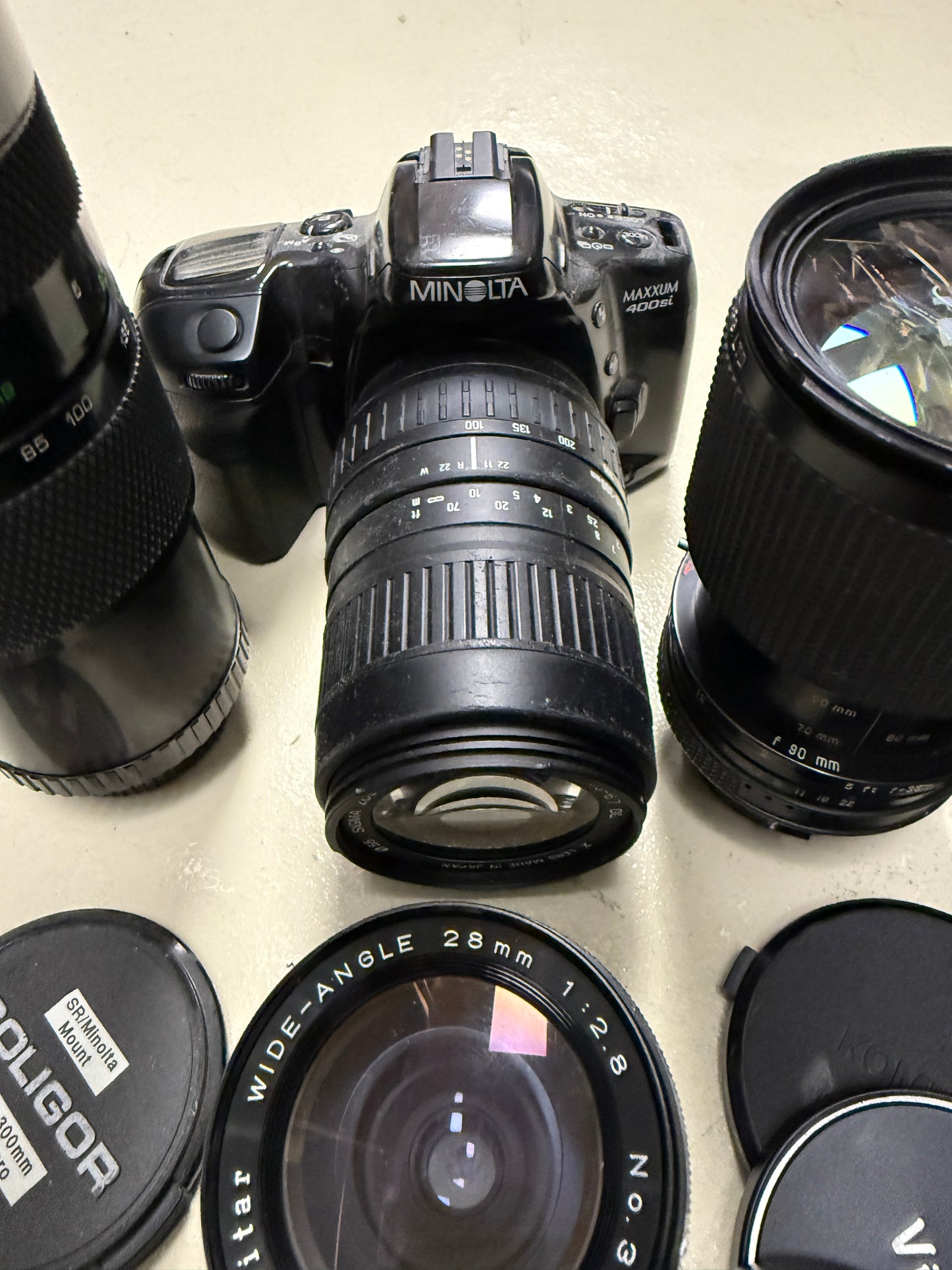 Minolta Film camera MF and AF equipment lot lens, flash