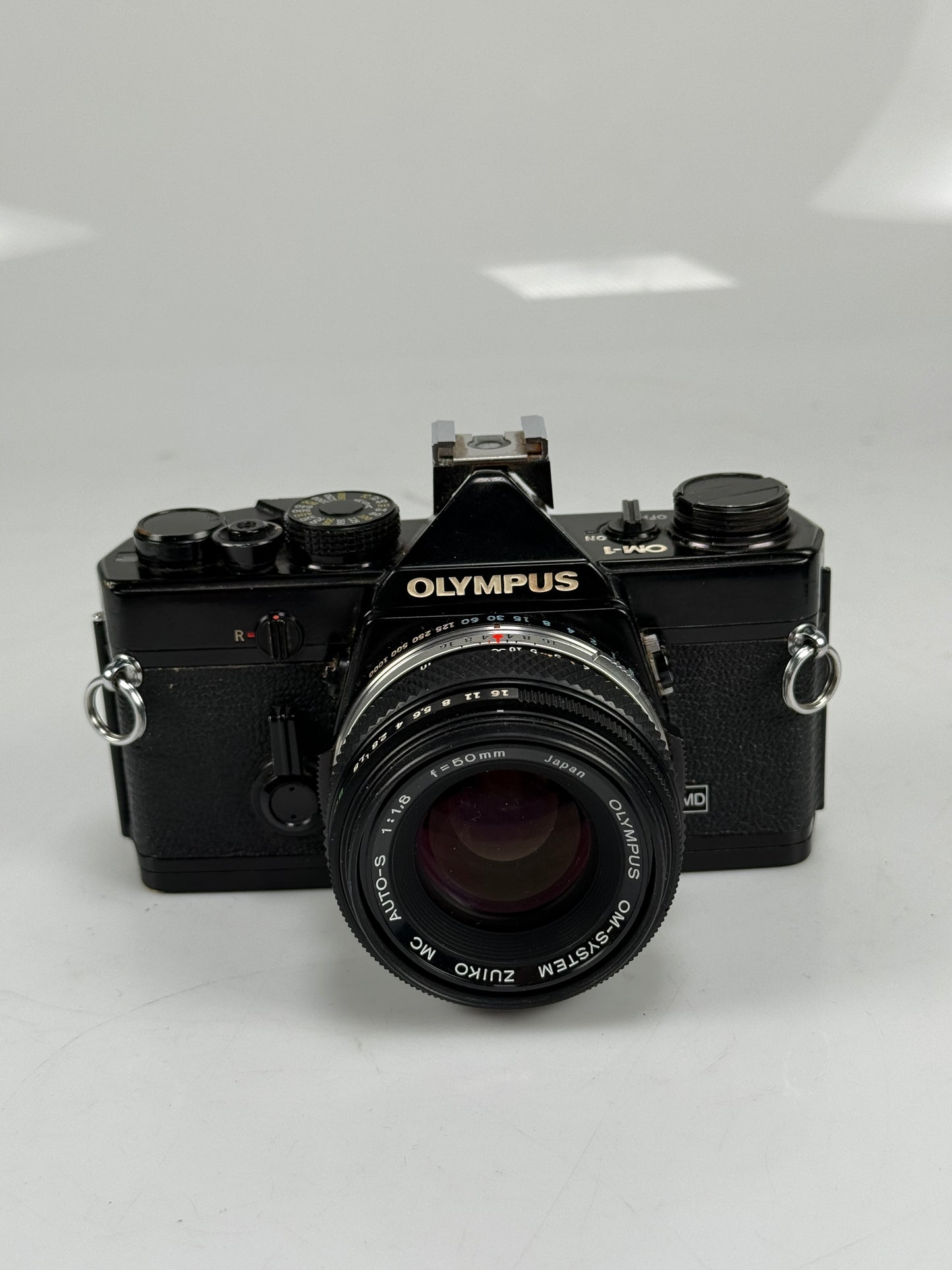 Olympus OM 1 35mm SLR Film Camera MC 50mm f/1.8 Lens Black