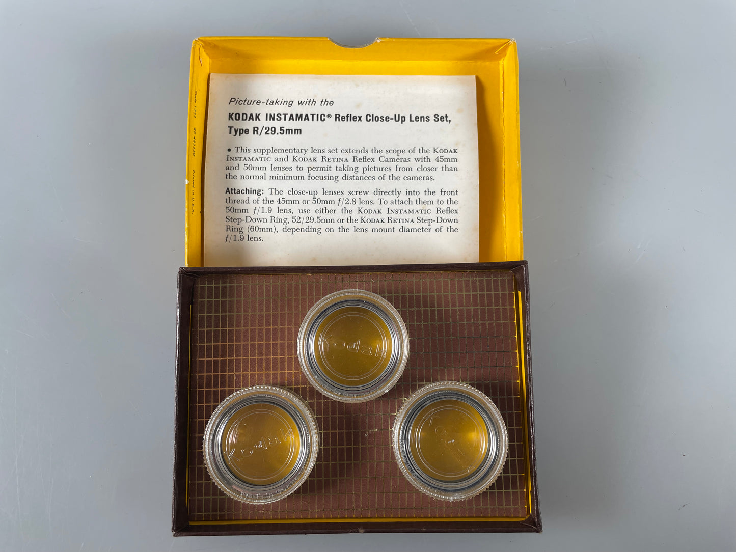 Kodak Instamatic Reflex Close-Up Lens Set Type R 29.5mm MINT in Original box