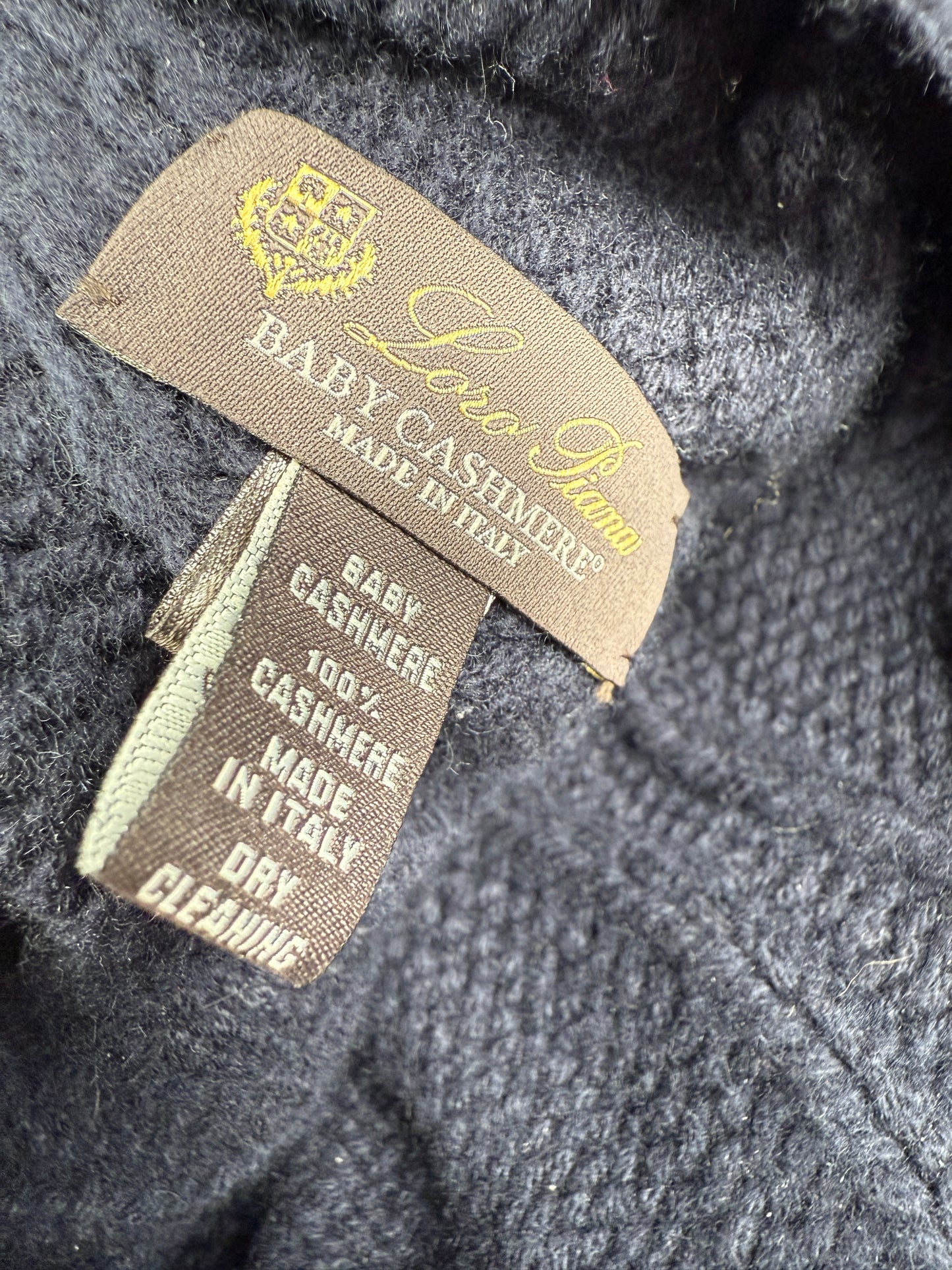 Loro Piana Baby Cashmere Cable Knit Beanie Hat, Navy Blue, One Size with shadow fox pompon