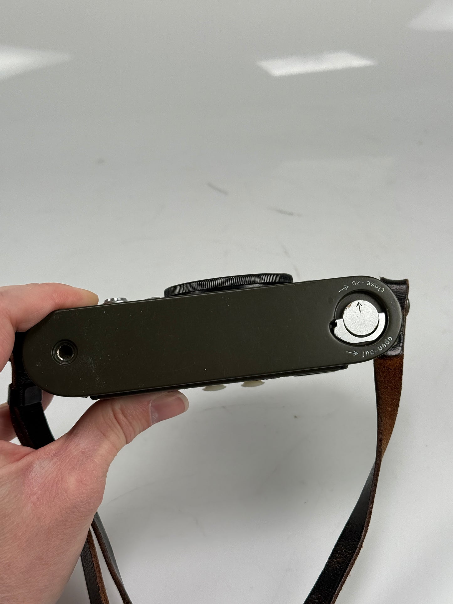 Leica M2 Safari olive 35mm rangefinder film camera body repaint w/ M4 style spool