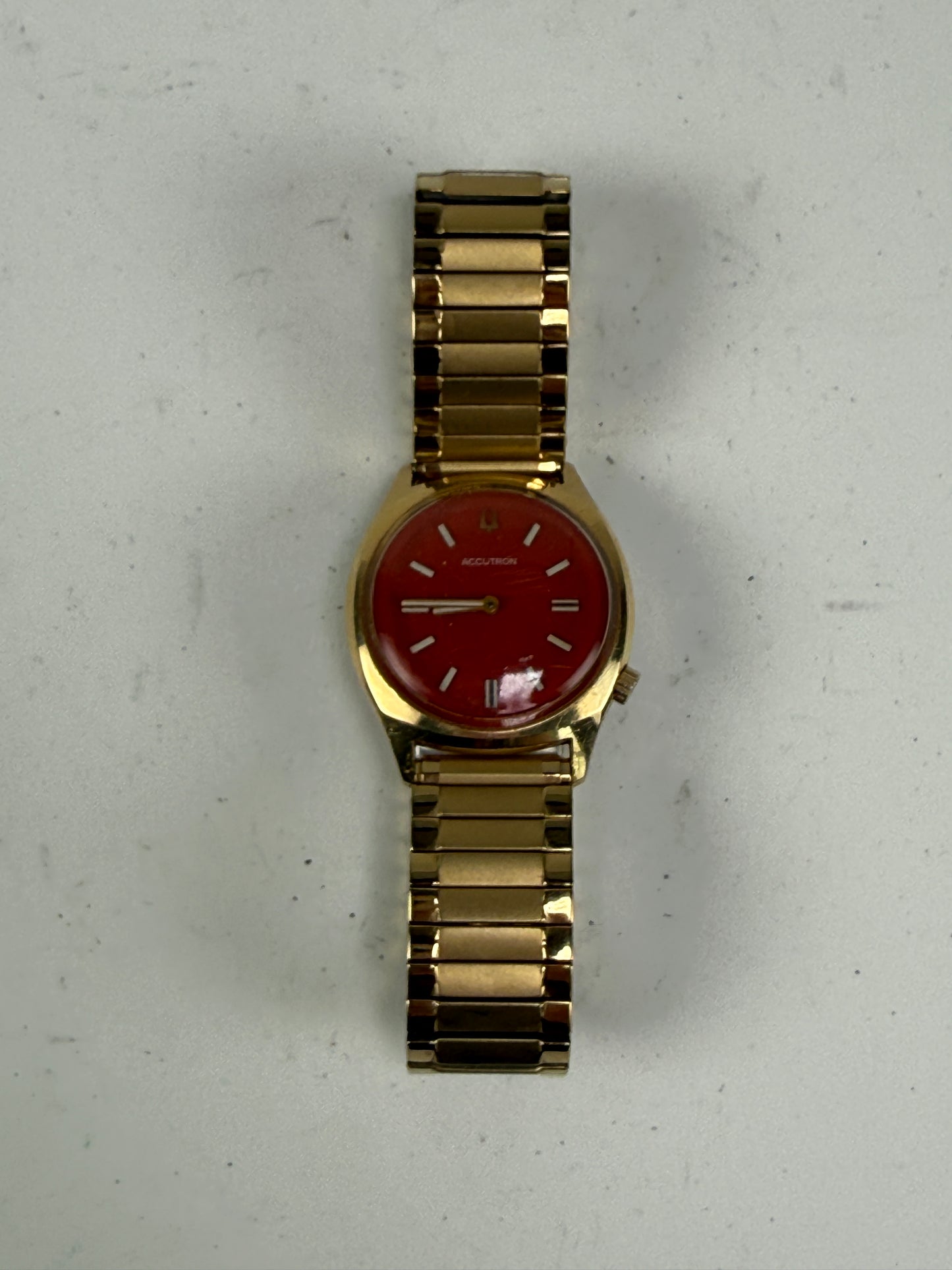 RARE VINTAGE BULOVA ACCUTRON TUNING FORK Gold tone men’s watch Orange dial