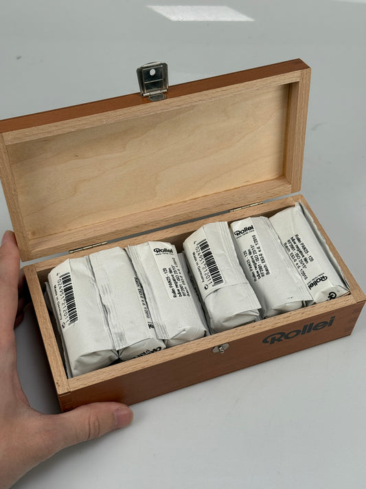 Rollei Pan 25 B&W black and white 120 Film 10 rolls in wooden box