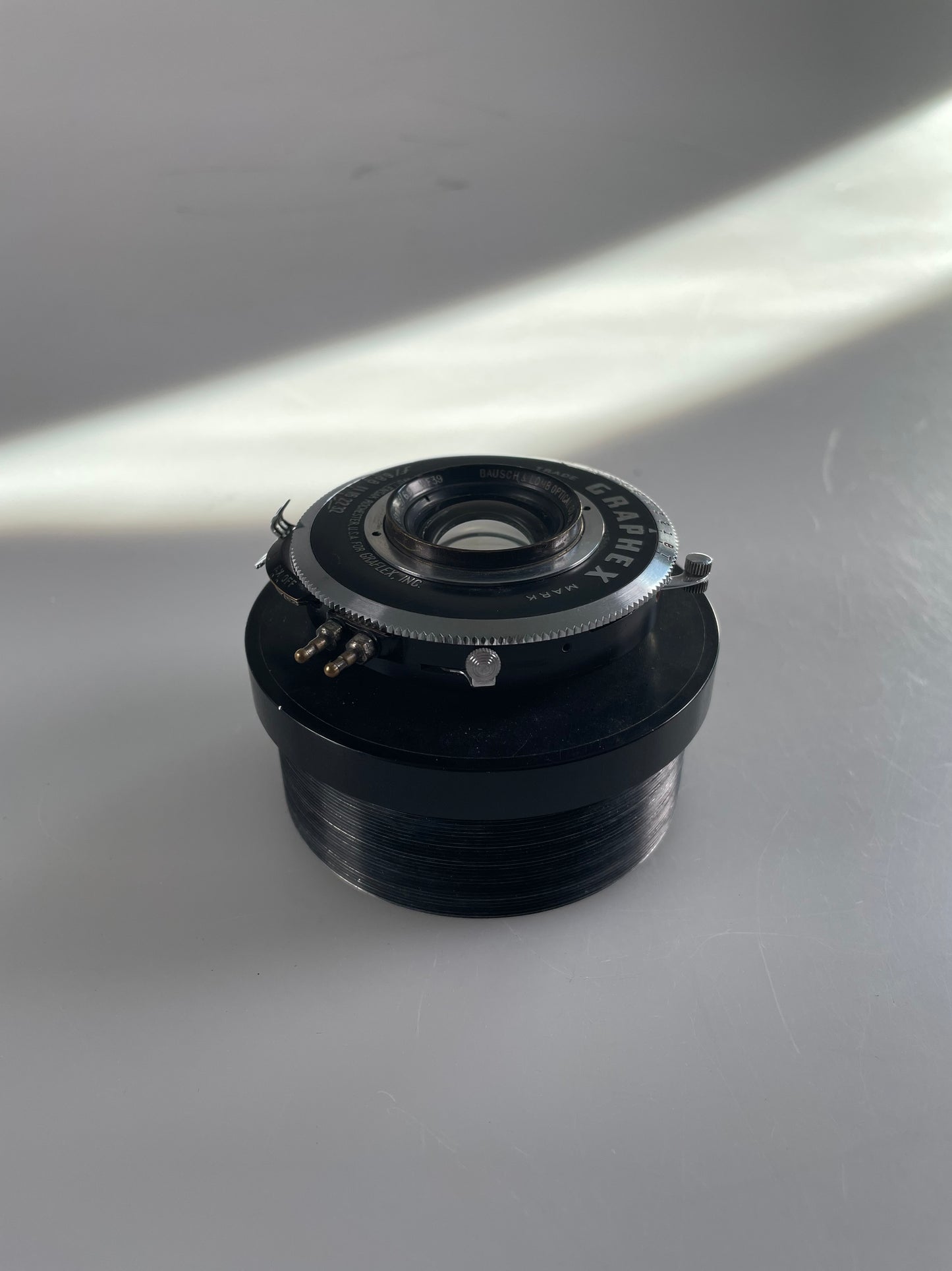 Bausch & Lomb 88mm f6.8 4x5 WA lens, Graflex (Wollensak) Graphex shutter