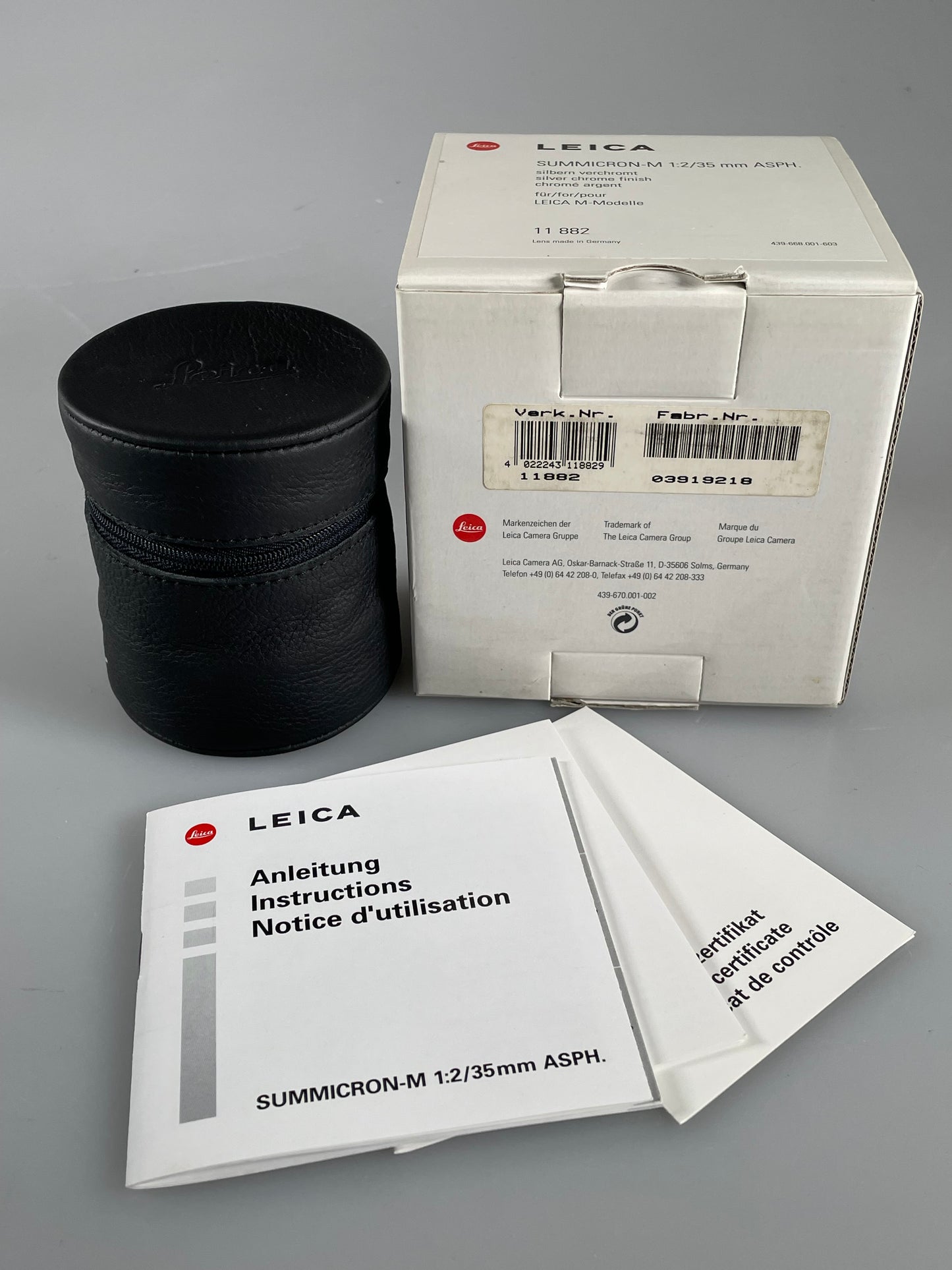 LEICA SUMMICRON-M 35mm F2 ASPH 11882 Silver Lens BOX and CASE