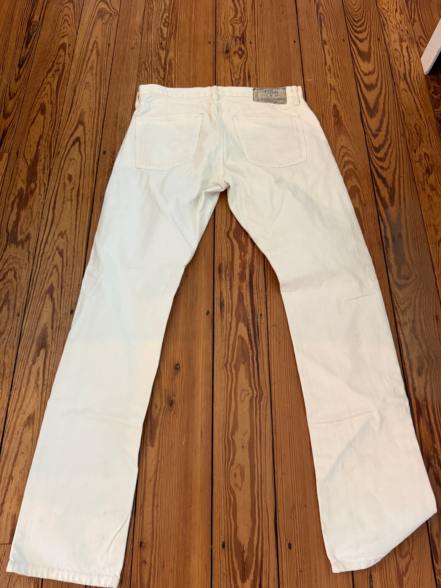 Polo Ralph Lauren white 018 Slim Straight distressed leg jeans 32 32