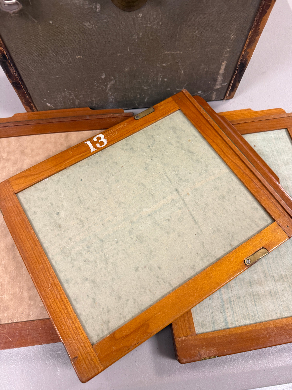 Scovill Manufacturing Optical Company Folding Plate Glass Holder set of 3 RARE