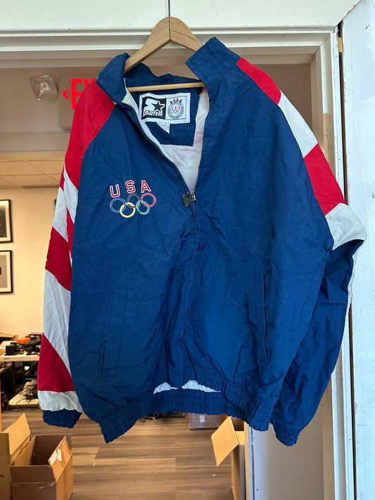 Starter Jacket VTG Eagle Head 90s USA Olympic Rings Red White Blue XL