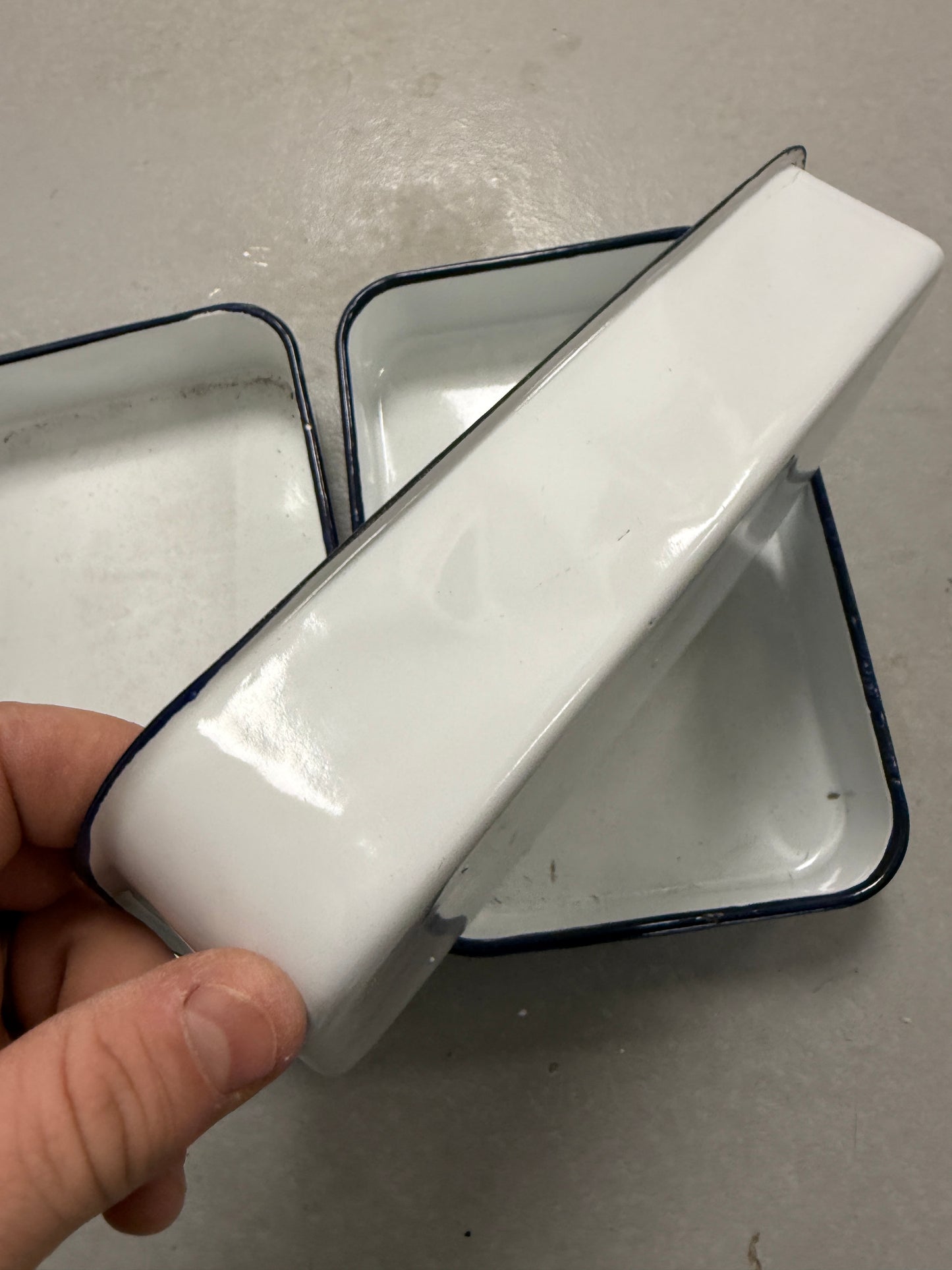 Vintage Porcelain White/Blue  Enamel Photo Developing Tray - Film Darkroom 9x6 set of 3