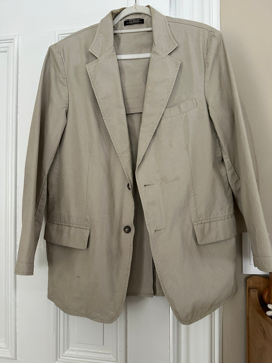 LL Bean Jacket M Brown Beige Cotton Sport Coat Blazer Unstructured Unlined 40R Vintage