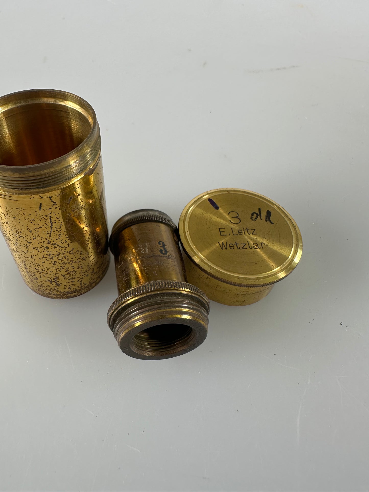 Leica LEITZ Wetzlar Brass Microscope lens OBJECTIVE 3 Early