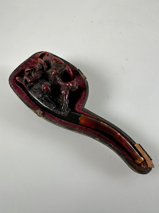 Meerschaum Handmade carved Asian, chinese Pipe red