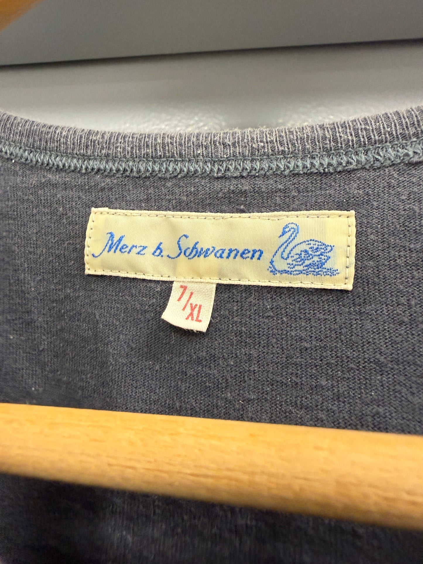Merz B Schwanen T-Shirt Size 7 (XL) Navy Blue Loopwheeled Made in Germany