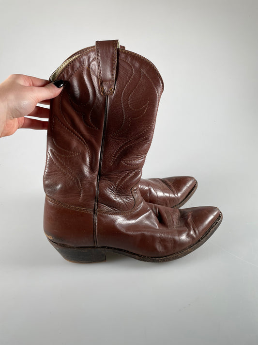 Rare Vintage 1977 Stewart Boot Co Fine Hand Made USA Cowboy Leather Boot Brown 10.5 D