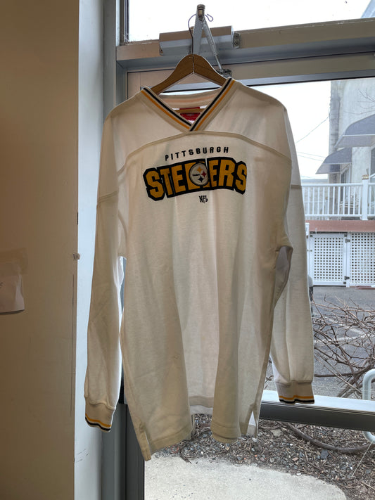 Vintage Style Pittsburgh Steelers Long Sleeve Shirt Men’s XXL White V-Neck