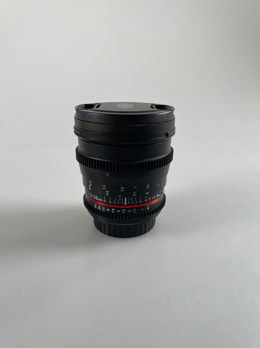 Rokinon 50mm T1.5 Cine DS Lens for Canon EF Mount, 6 Groups/9 Elements, 1.5' Min