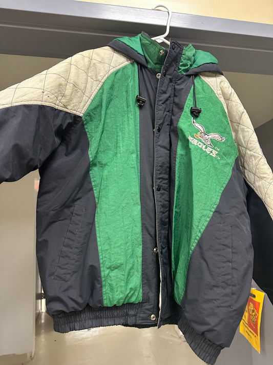 Philadelphia Eagles 90s STARTER puffer Color Block jacket XL kelly gray NFL vtg