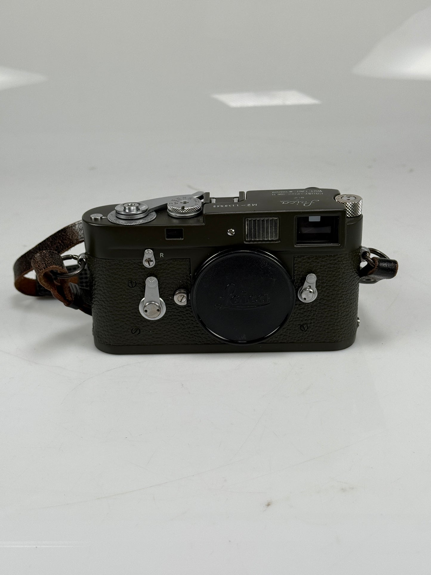 Leica M2 Safari olive 35mm rangefinder film camera body repaint w/ M4 style spool