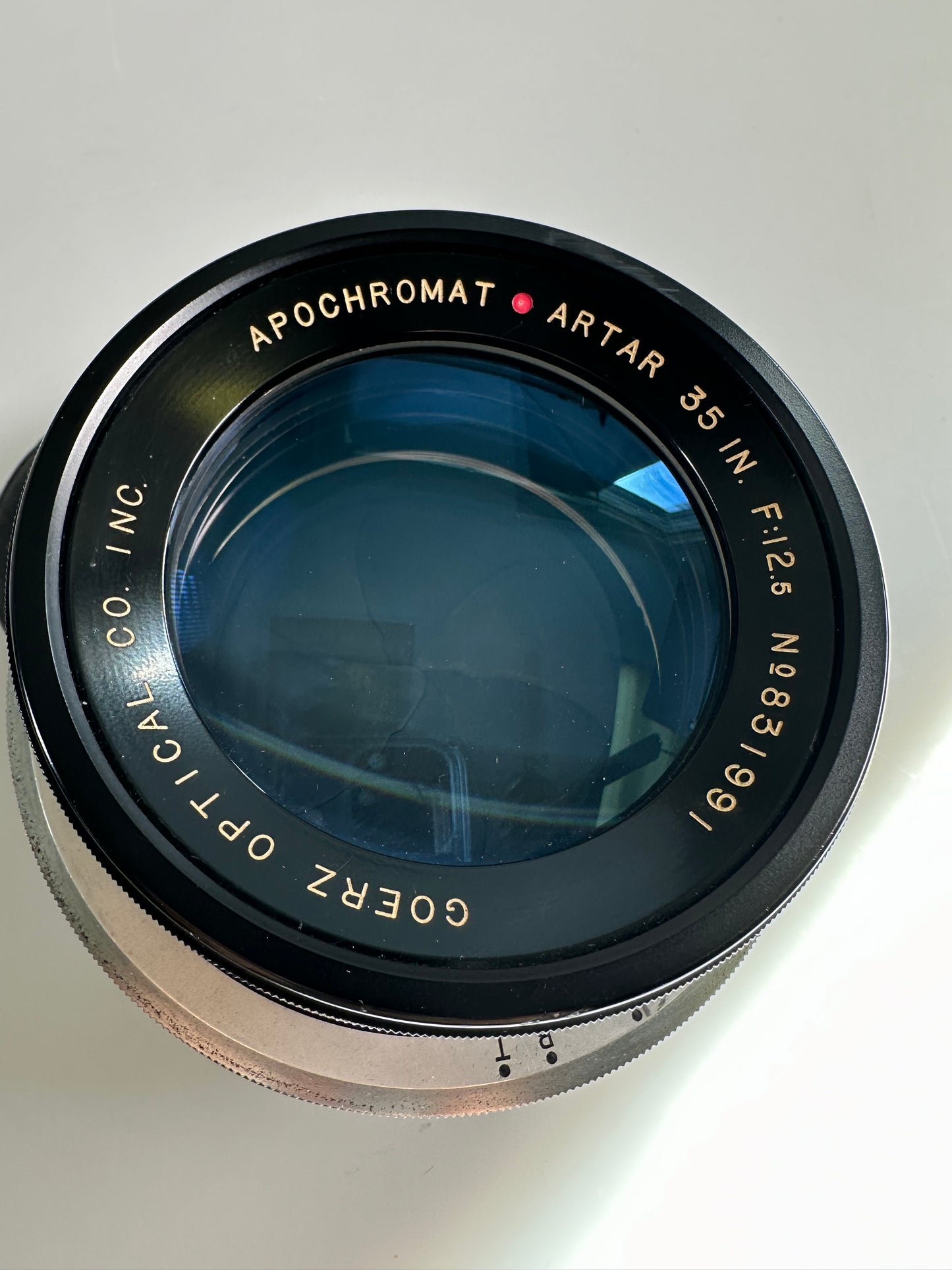 Goerz 35in f12.5 Apochromat Artar Lens red dot in Ilex Shutter