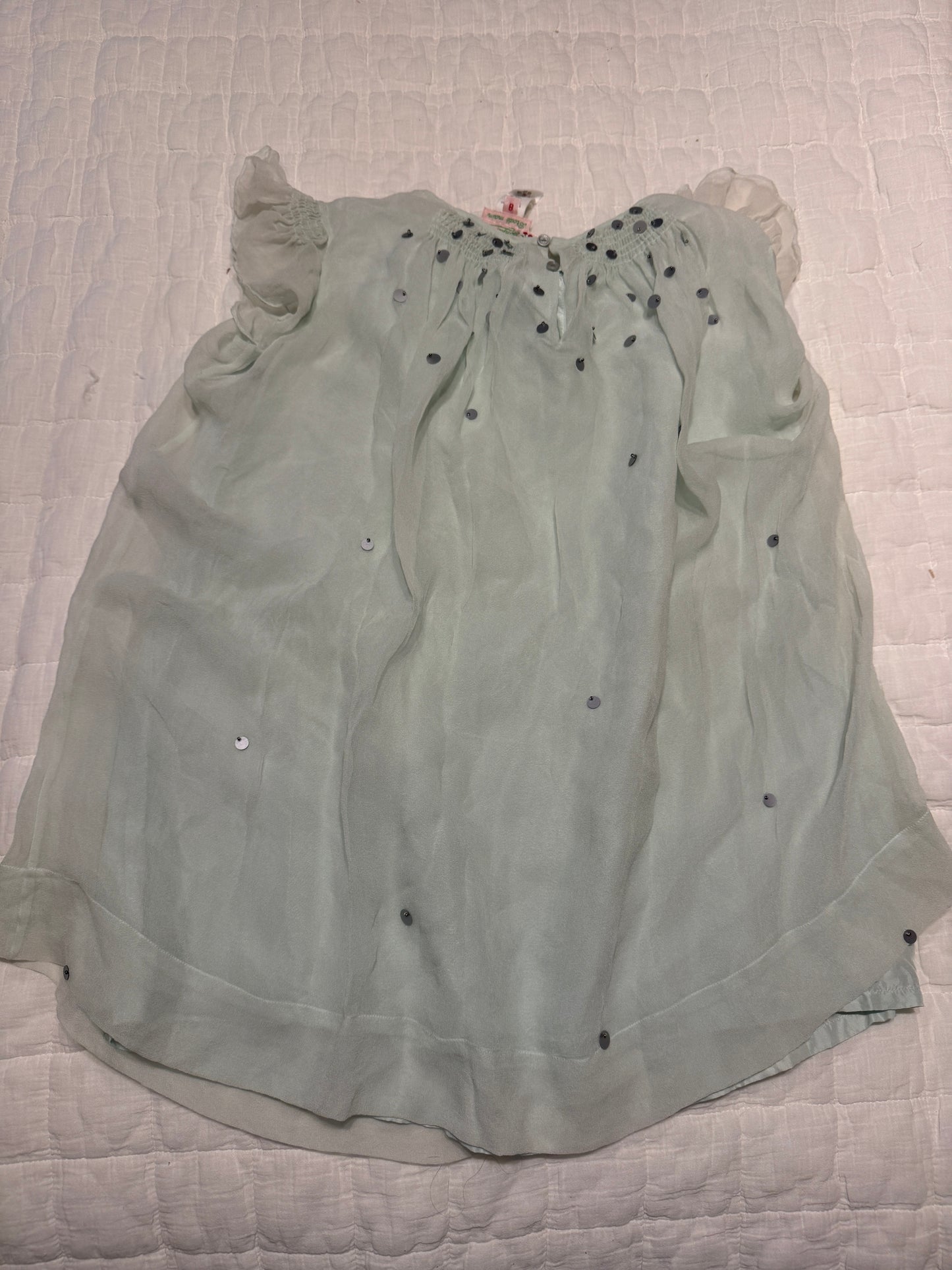 Bonpoint Girls Short Sleeve Sequin Silk Dress White Size 8 Brode Main