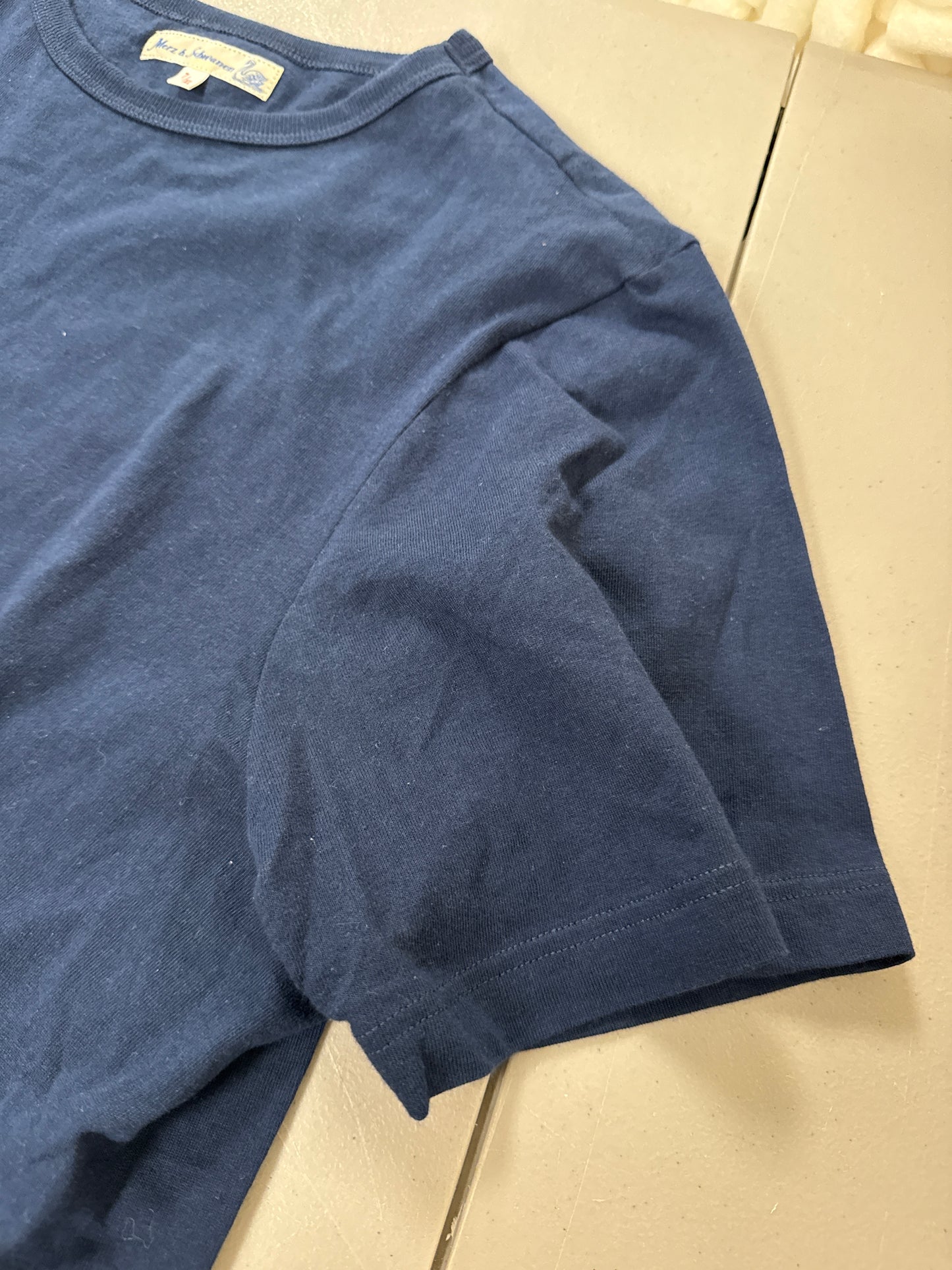 Merz B Schwanen T-Shirt Size 7 (XL) Navy Blue Loopwheeled Made in Germany