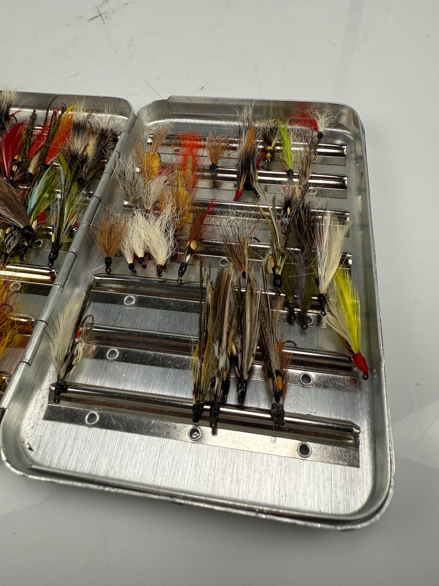 Perrine metal # 92 Fly Box. W/ streamers bucktails Flies LL Bean Sticker