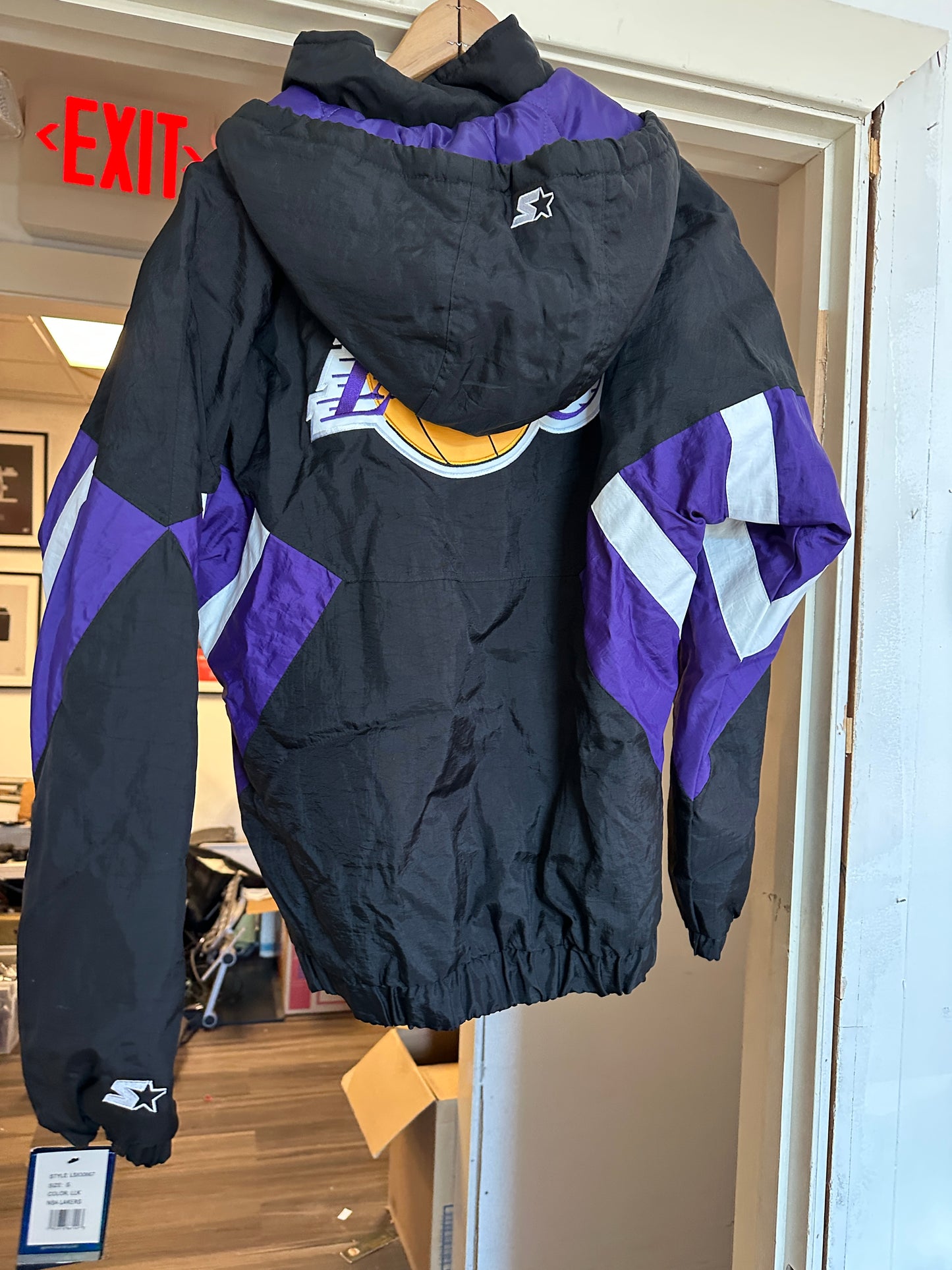 Starter Los Angeles Lakers The Line-Up Oxford Half-Zip Jacket Black/Purple NWT