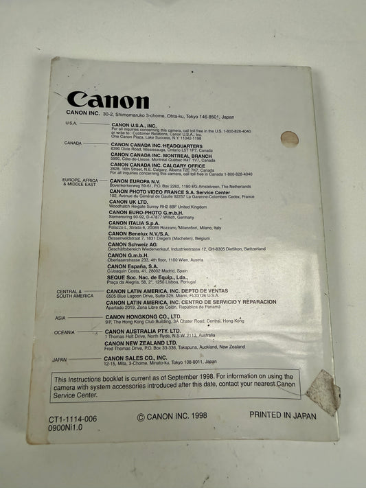 Canon EOS 3 SLR film camera Instruction Manual