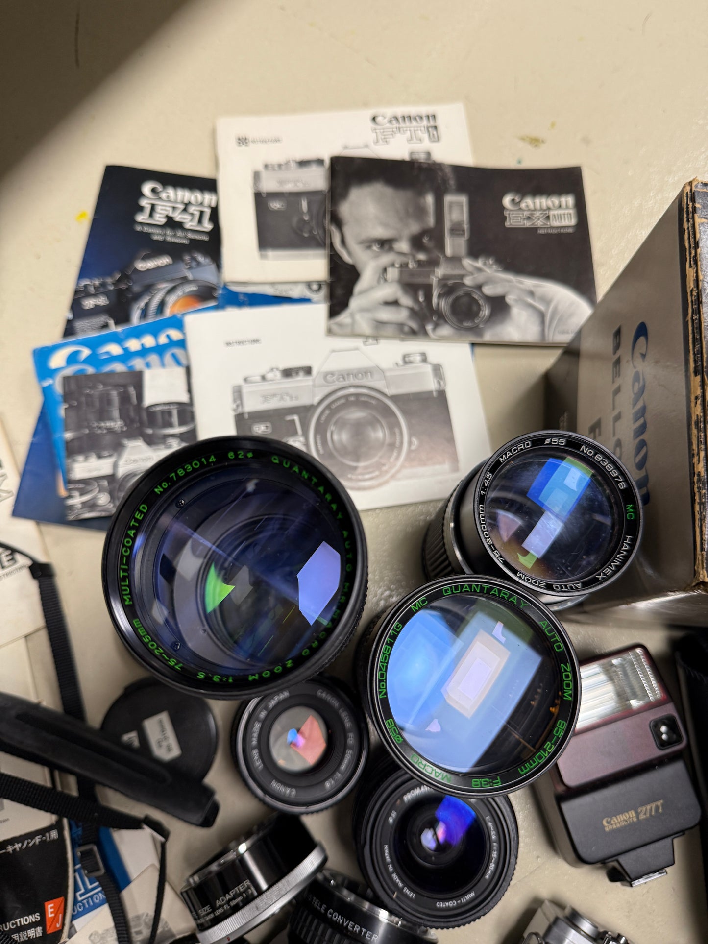 Canon camera equipment lot lens, flash, case