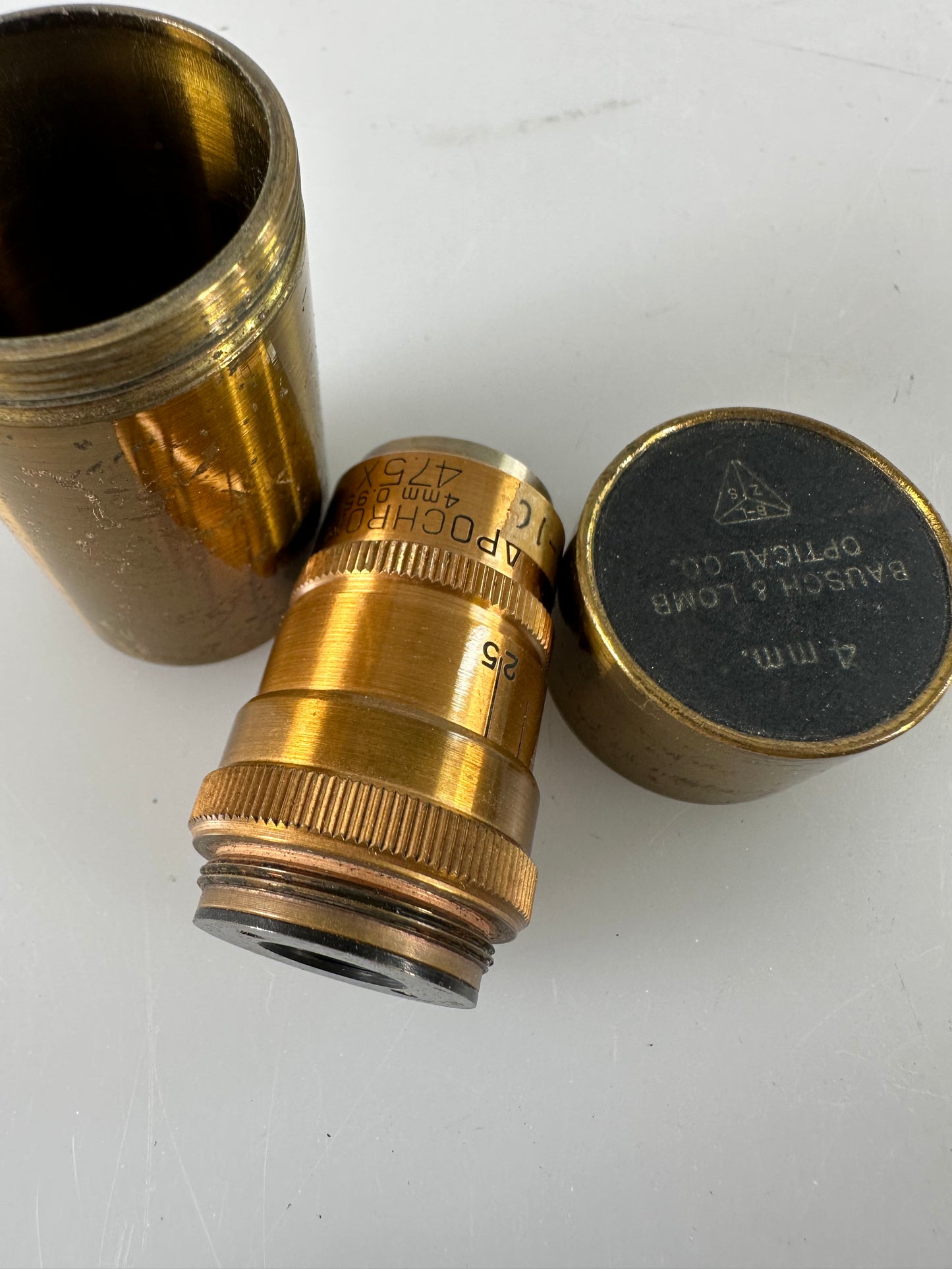 Bausch & Lomb Apochromat 4mm 0.95 47.5X Vintage Brass Microscope Objective