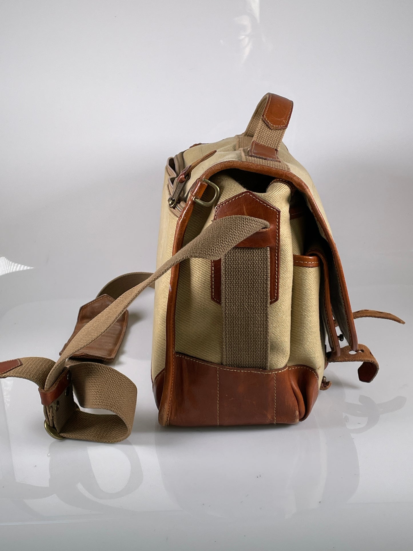 Fogg Forte Camera Bag Satchel khaki tan Fabric & brown leather